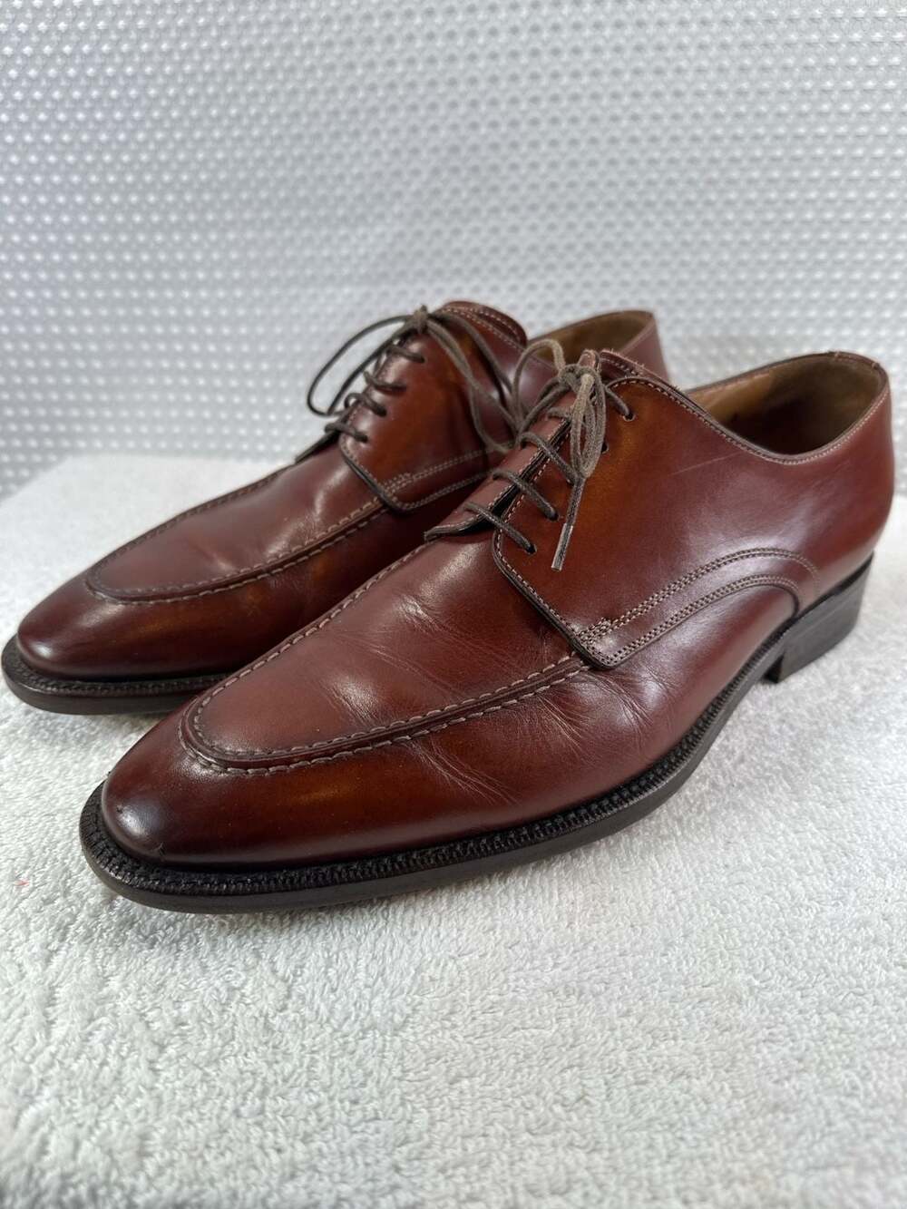 Santoni Brown Leather Apron Toe Derby Shoes Size 8 D